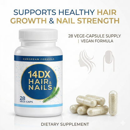 NuFlair 14DX Hair & Nails Supplement – Biotin, Zinc & B-Complex with L-Cysteine & L-Methionine – 28 Vegan Capsules