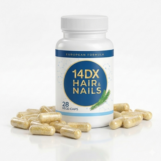 NuFlair 14DX Hair & Nails Supplement – Biotin, Zinc & B-Complex with L-Cysteine & L-Methionine – 28 Vegan Capsules