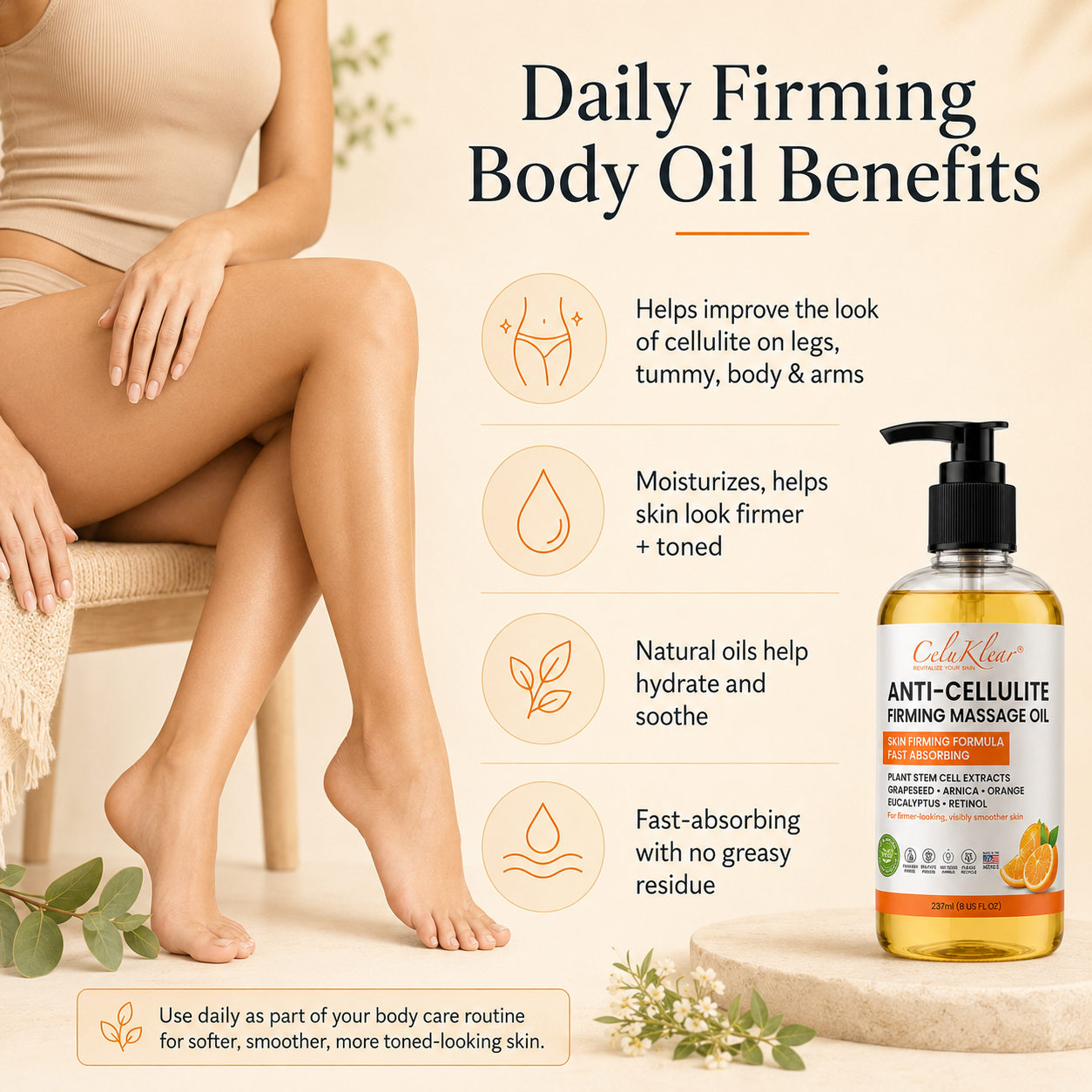 CeluKlear Anti-Cellulite Massage Oil - 8 Fl Oz