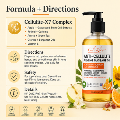 CeluKlear Anti-Cellulite Massage Oil - 8 Fl Oz