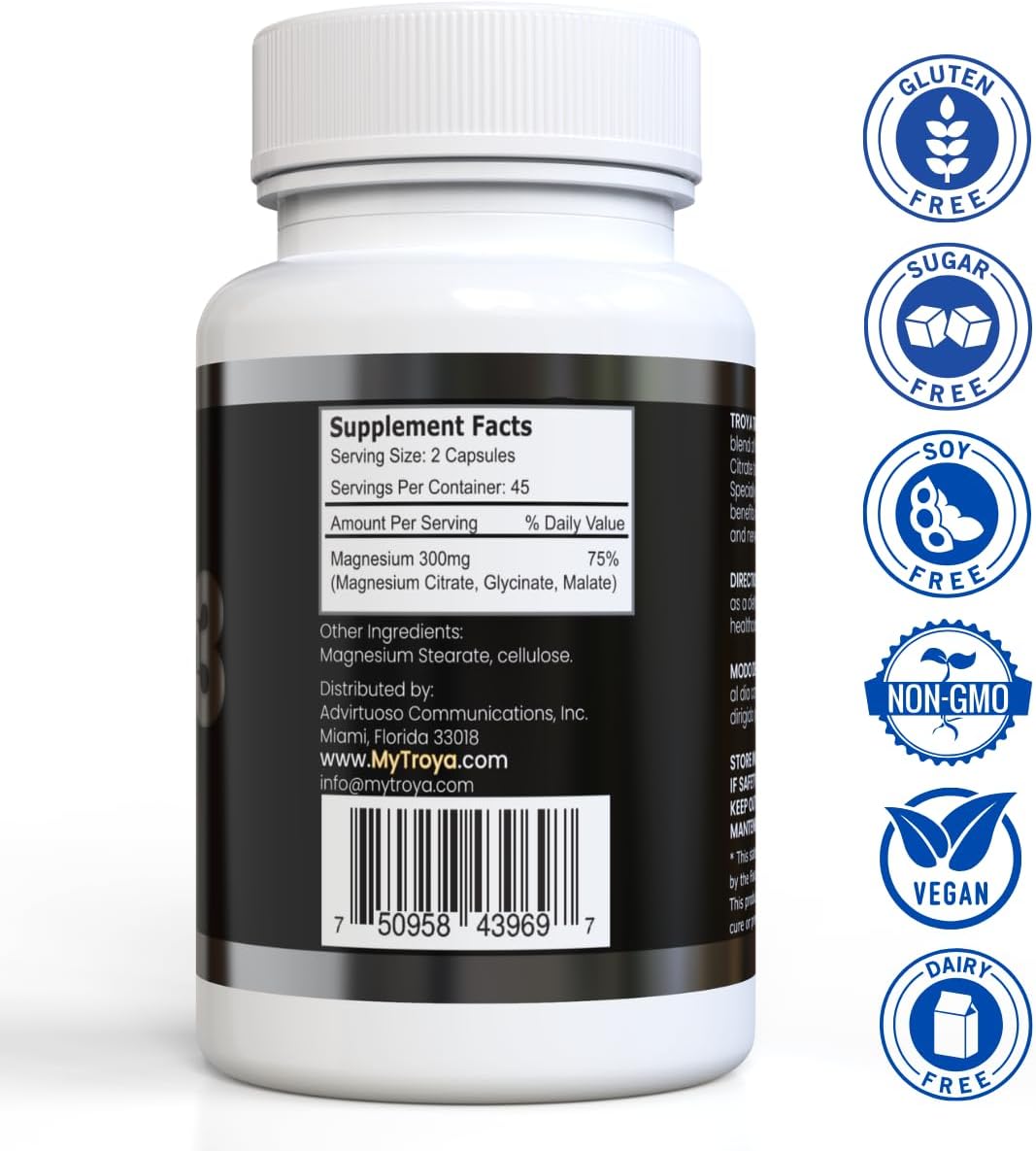 Troya Triple Complex Magnesium – Fast-Acting Magnesium Complex with Glycinate, Citrate & Malate for Relaxation, Sleep & Well-Being – Natural Formula, Non-GMO Capsules (300mg)