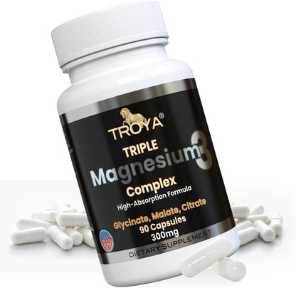 Troya Triple Complex Magnesium – Fast-Acting Magnesium Complex with Glycinate, Citrate & Malate for Relaxation, Sleep & Well-Being – Natural Formula, Non-GMO Capsules (300mg)
