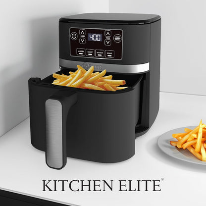 Kitchen Elite 3 Quart Digital Air Fryer Oven Compact Countertop Oil-Free Cooker with PFAS-Free Nonstick Basket, Easy Clean, Black