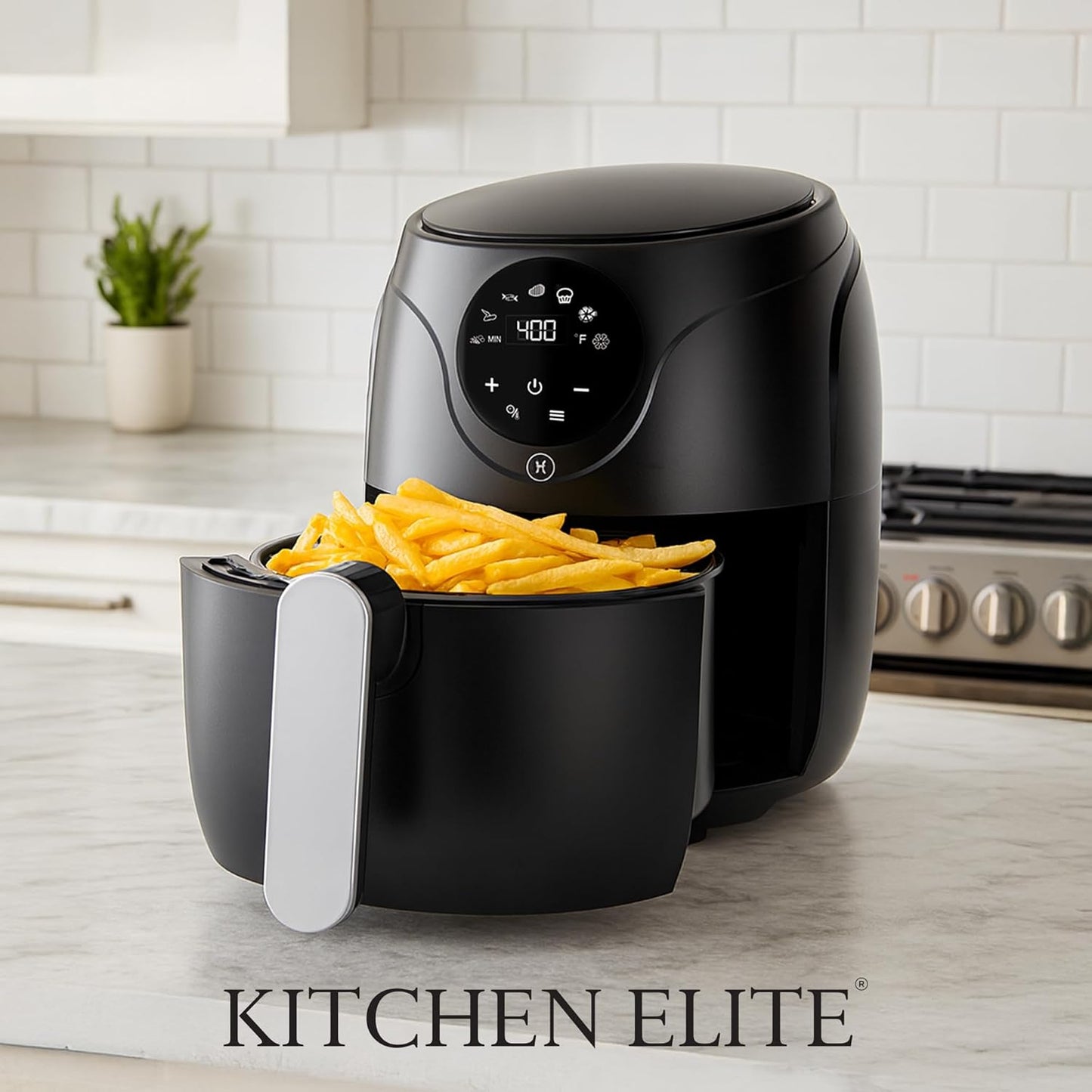 Kitchen Elite 2.5 Quart Compact Air Fryer Oven Small Countertop Oil-Free Cooker with PFAS-Free Nonstick Basket, Easy Clean, Black