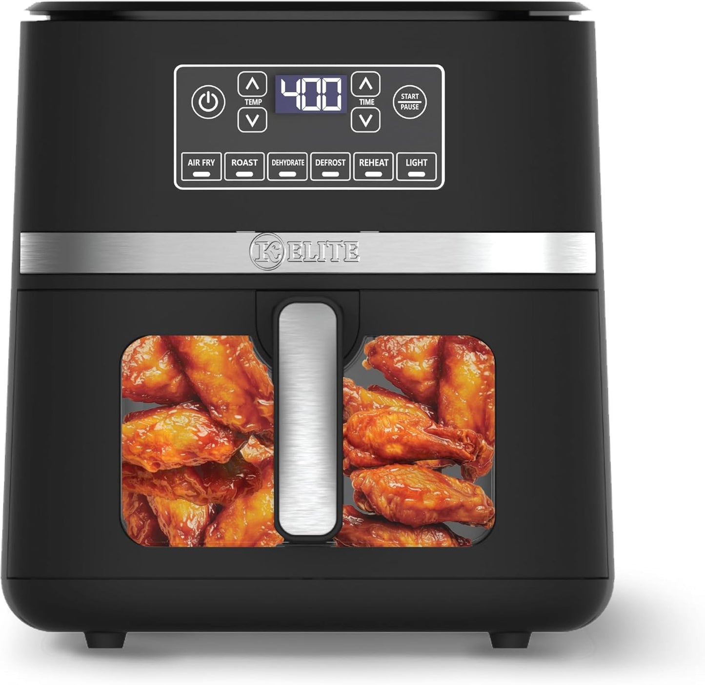 Kitchen Elite 5 Qt Large Digital Air Fryer Oven Family Size Countertop Oil-Free Cooker with Viewing Window & Light, PFAS-Free Nonstick Basket, Black