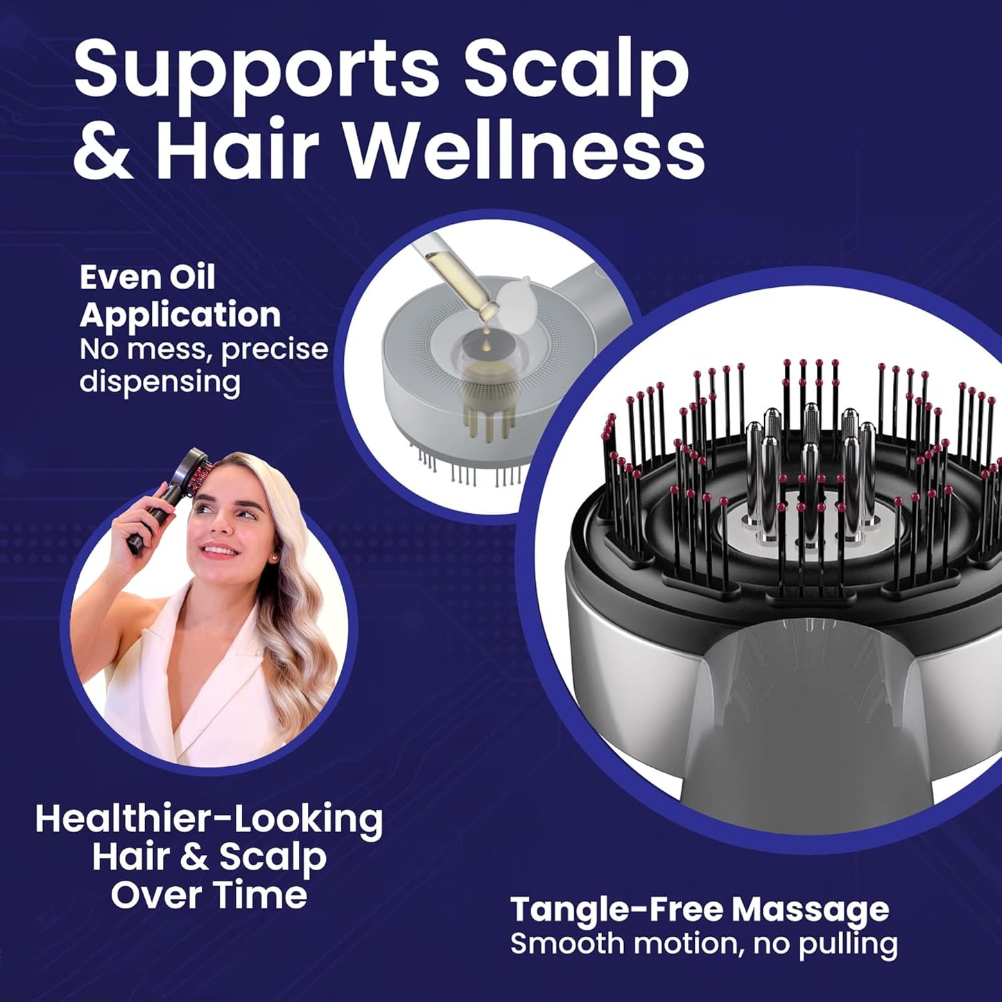 NuFlair Scalp Massage & Oil Applicator Brush – Cordless Tool with Built-In Reservoir – 3 Modes, Rechargeable, Ergonomic Design for Daily Hair Oil Routine