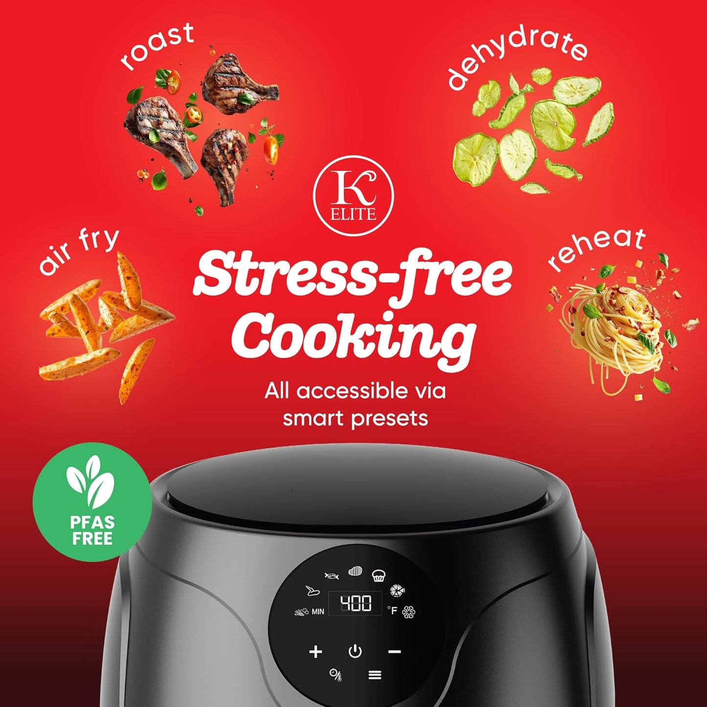 Kitchen Elite 2.5 Quart Compact Air Fryer Oven Small Countertop Oil-Free Cooker with PFAS-Free Nonstick Basket, Easy Clean, Black