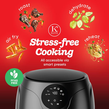 Kitchen Elite 2.5 Quart Compact Air Fryer Oven Small Countertop Oil-Free Cooker with PFAS-Free Nonstick Basket, Easy Clean, Black
