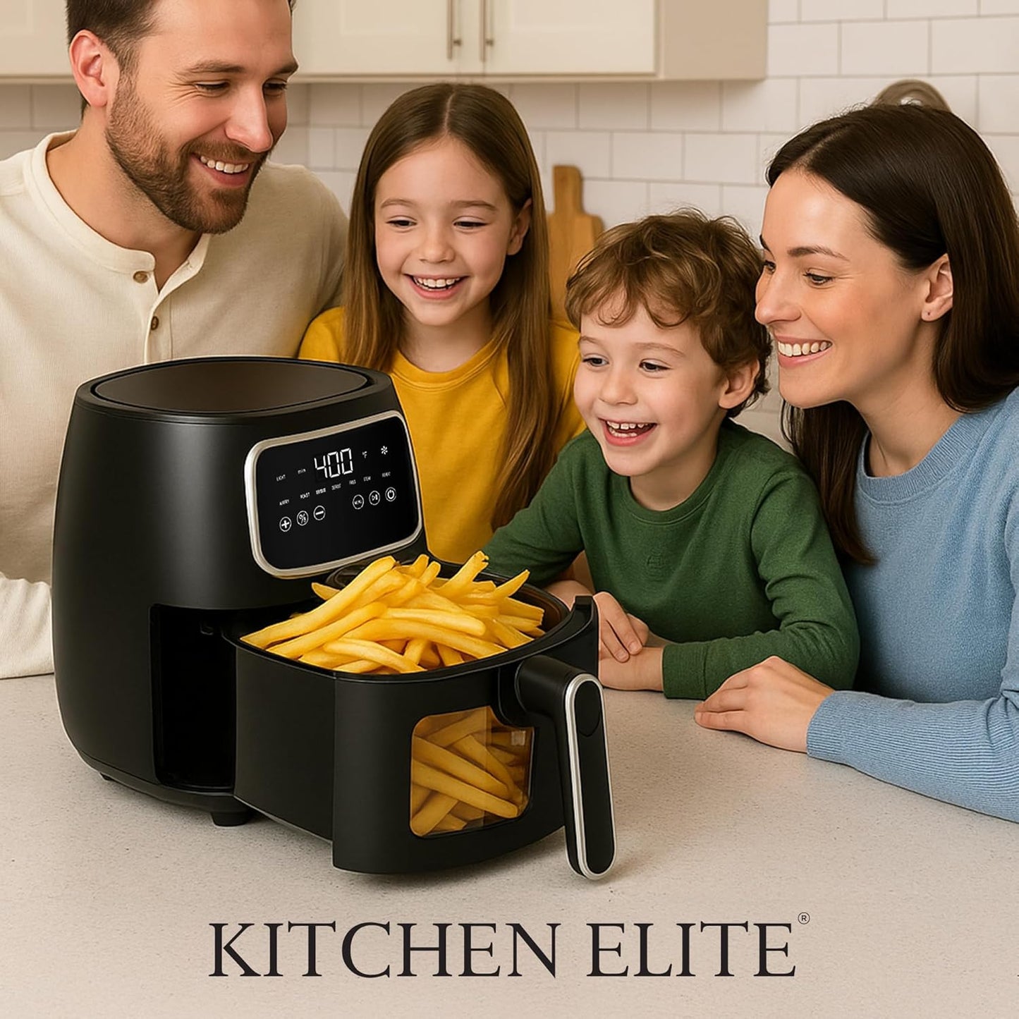 Kitchen Elite 5.5 Qt. Digital Air Fryer, Countertop Cooker with LED Screen, Presets for Air Fry, Roast, Dehydrate, Defrost and Reheat, Black