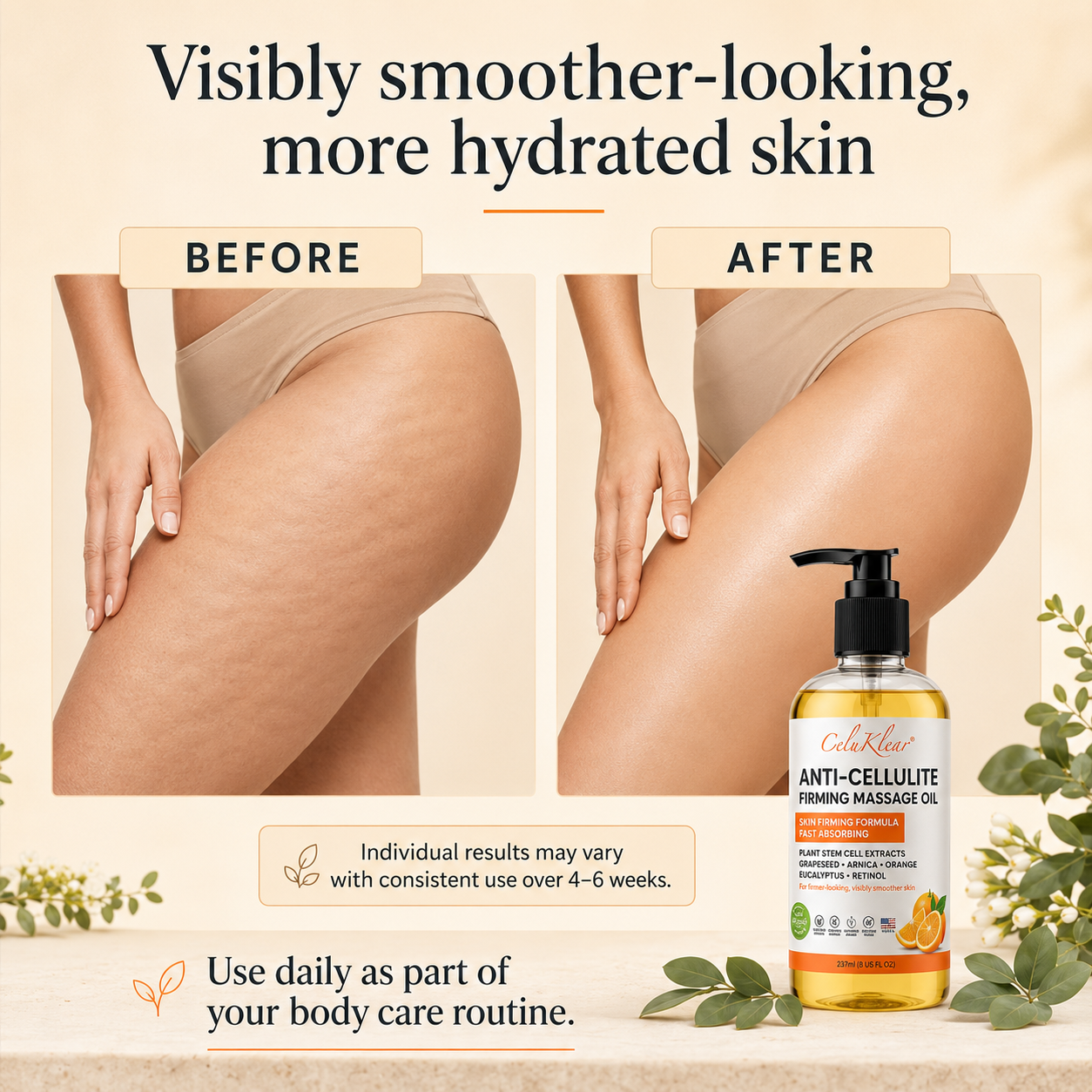 CeluKlear Anti-Cellulite Massage Oil - 8 Fl Oz