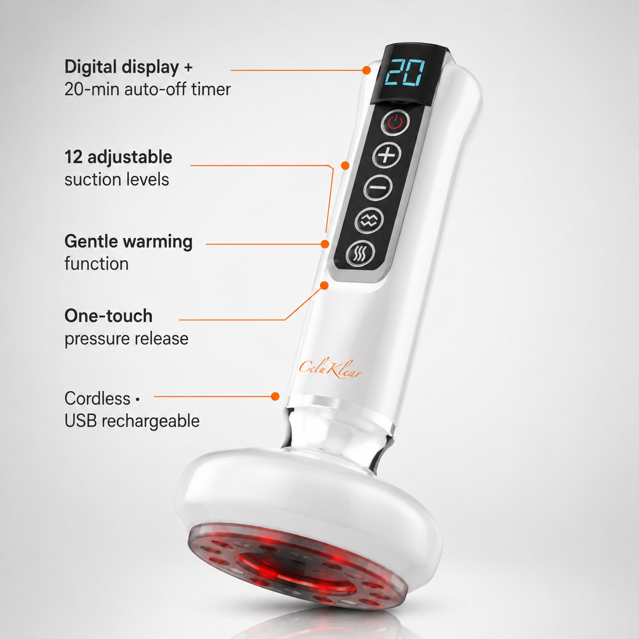 NuFlair CeluKlear Handheld Electric Vacuum Body Massager – 12 Adjustable Suction Levels, Cordless