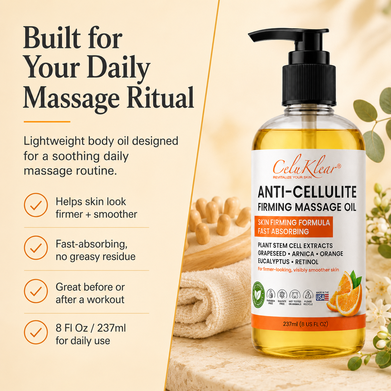 CeluKlear Anti-Cellulite Massage Oil - 8 Fl Oz