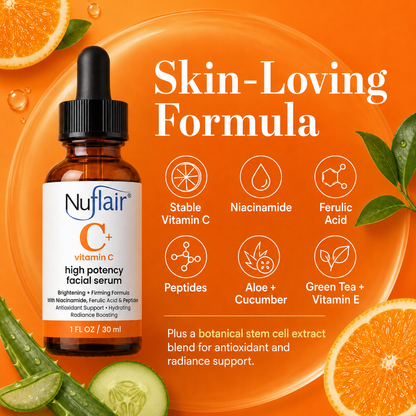 NuFlair Vitamin C Face Serum with Peptides  For Dark Spots, 1 Fl Oz