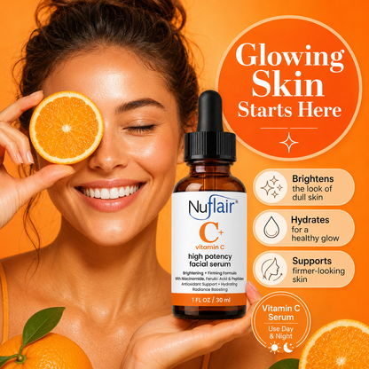 NuFlair Vitamin C Face Serum with Peptides  For Dark Spots, 1 Fl Oz