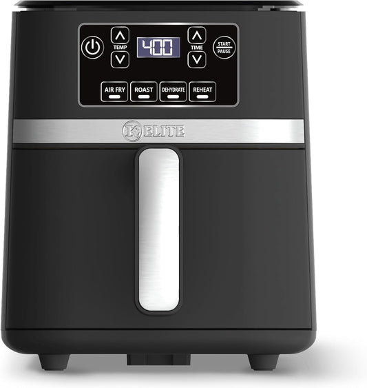Kitchen Elite 3 Quart Digital Air Fryer Oven Compact Countertop Oil-Free Cooker with PFAS-Free Nonstick Basket, Easy Clean, Black