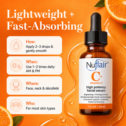 NuFlair Vitamin C Face Serum with Peptides  For Dark Spots, 1 Fl Oz