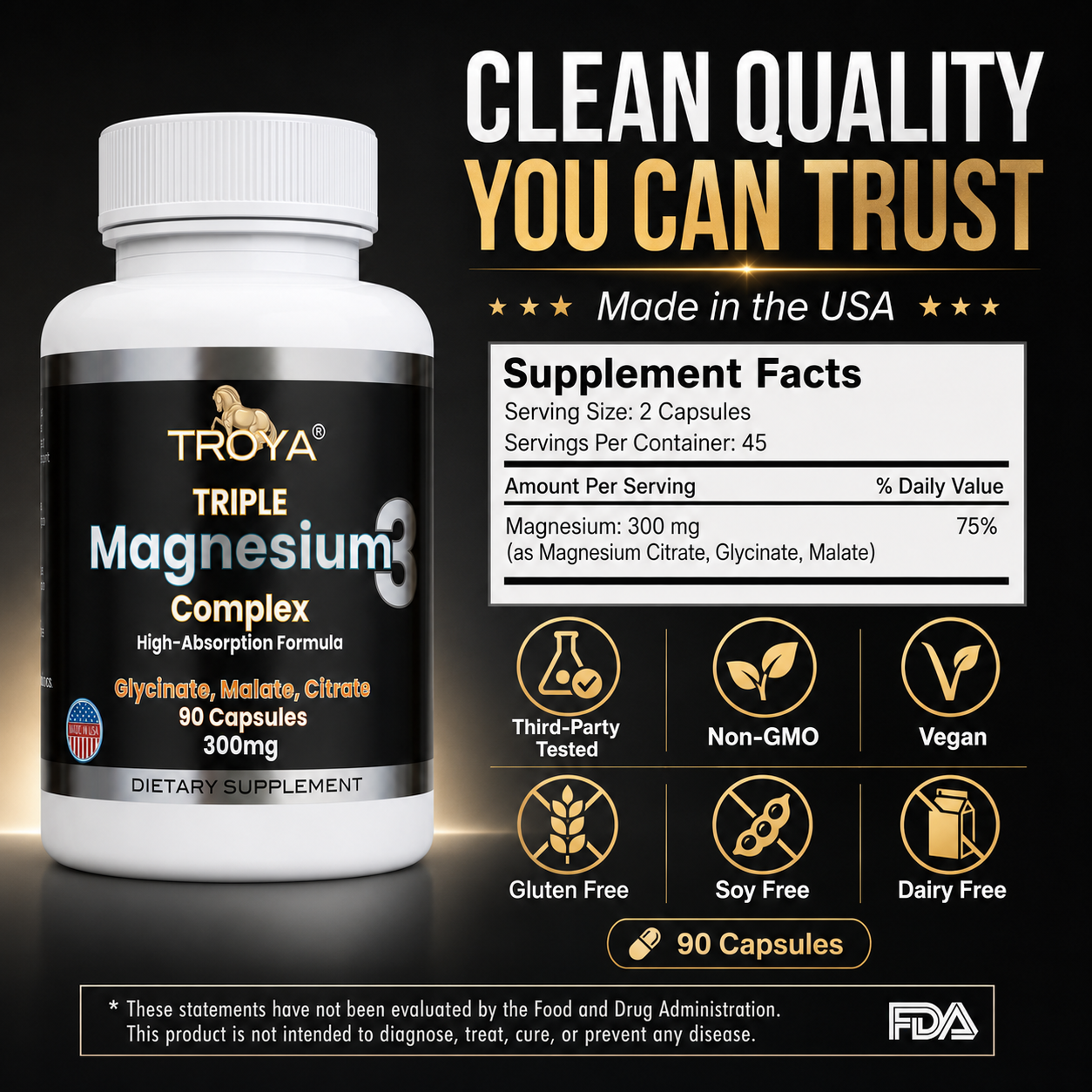 Troya Triple Complex Magnesium –Glycinate, Citrate & Malate