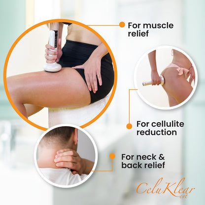 CeluKlear Electric Cupping Therapy Massager CVT 3-in-1 - Vacuum Cupping Therapy Machine for Cellulite, Deep Tissue Massage & Lymphatic Drainage – Adjustable Suction Helps Circulation & Skin