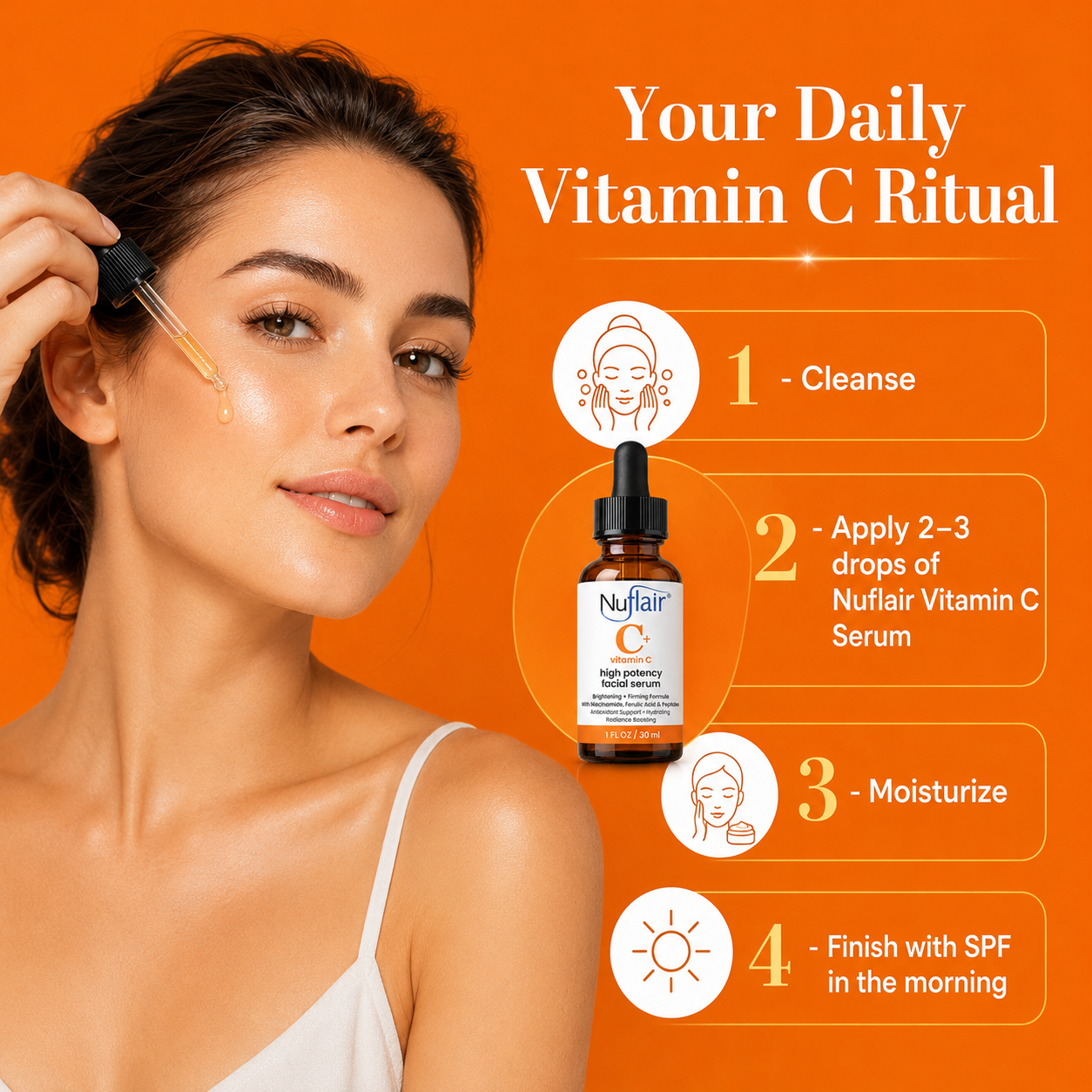 NuFlair Vitamin C Face Serum with Peptides  For Dark Spots, 1 Fl Oz