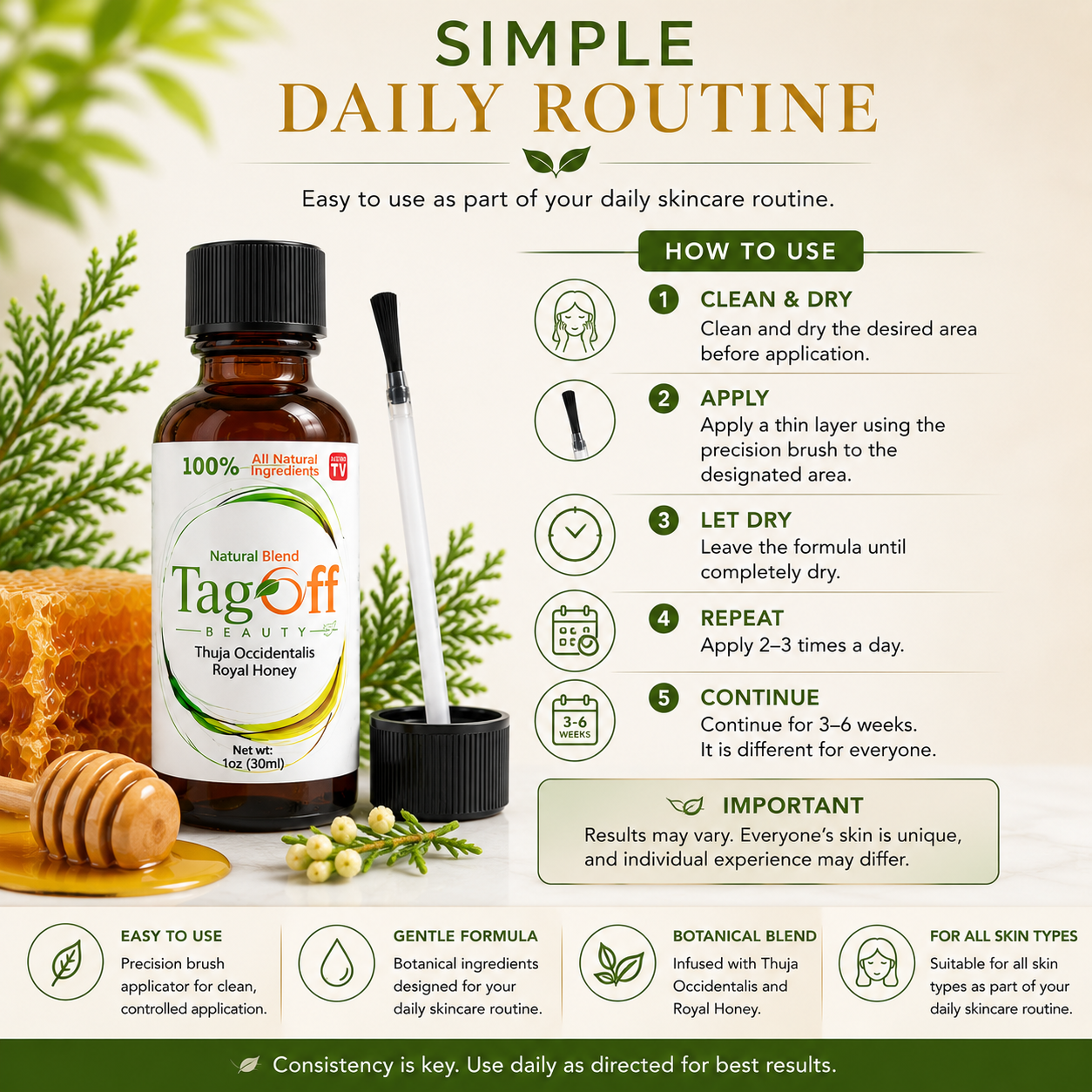 Tag Off Skin Conditioning Oil, Formula with Botanical Extracts for Soft, Healthy-Looking Skin, 1 fl oz