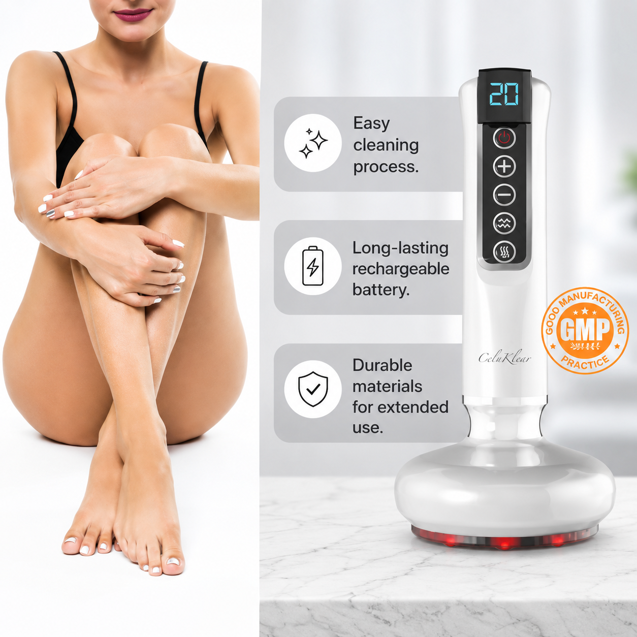 NuFlair CeluKlear Handheld Electric Vacuum Body Massager – 12 Adjustable Suction Levels, Cordless