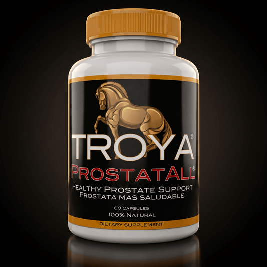 TROYA PROSTATALL prostate health supplement — bottle on a dark studio background