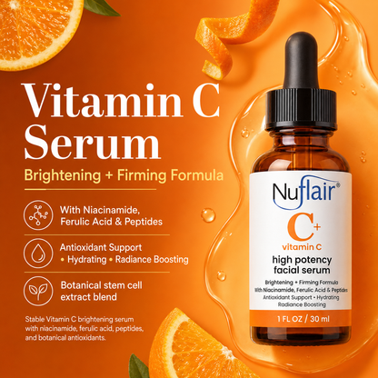 NuFlair Vitamin C Face Serum with Peptides  For Dark Spots, 1 Fl Oz